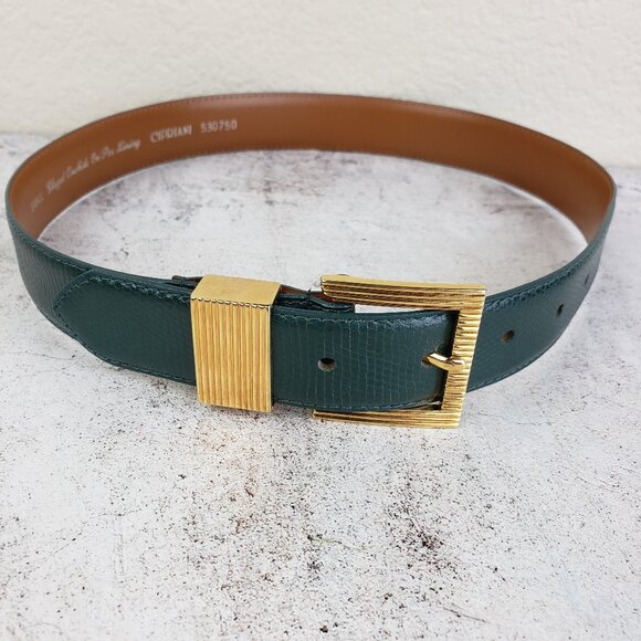 Vintage Cipriani Leather Belt Glazed Cowhide Art Deco Minimalist Preppy size S